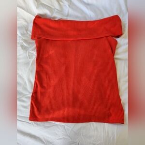A New Day Vibrant Orange Red Off-Shoulder Top Medium